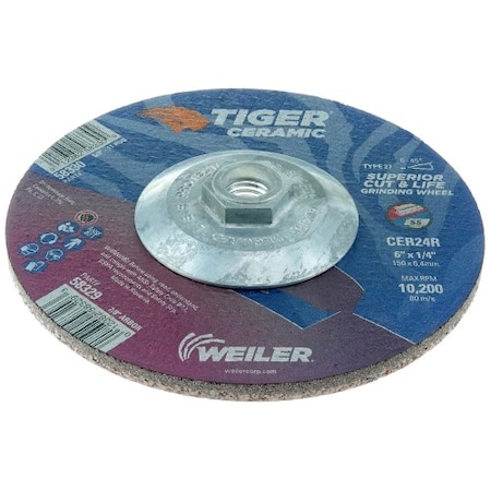 Weiler 6 in Dia, 1/4 in Thick, 5/8 in-11 UNC Arbor Hole Size, Ceramic, 24 Grit 58330